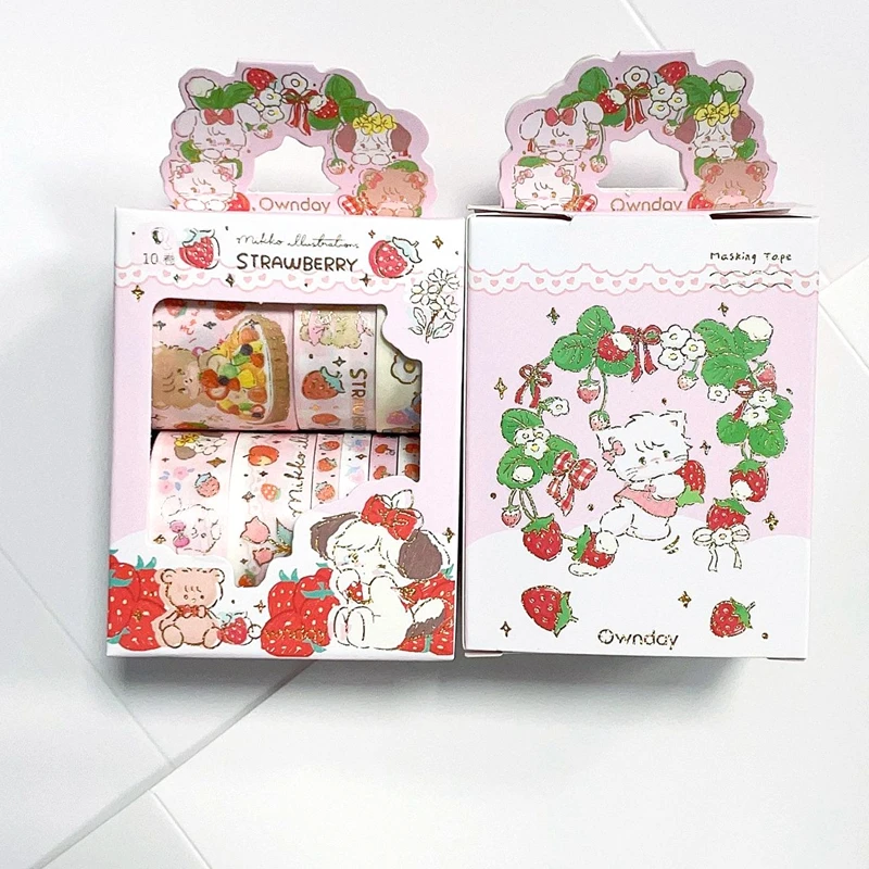 Cute Strawberry Cat Decoration Adhesive Tape Planner Handbook DIY Scrapbooking Journal Collage Material Stickers Kids Gift