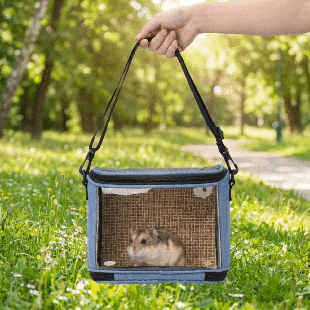 Breathable Mesh Pet Travel Bag Portable Large Capacity Pet Carrier Adjustable Straps Clear Window Hamster Carrying Bag Vet Visit view 4