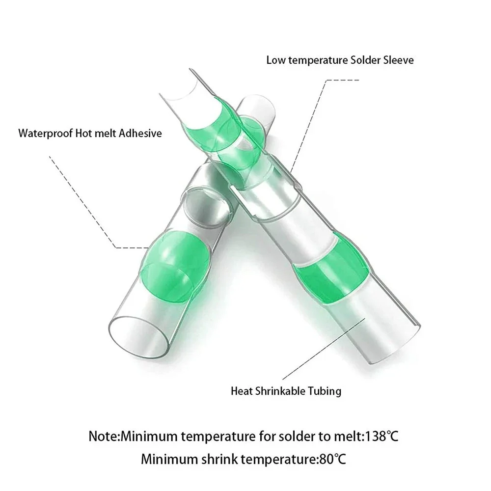 100/1000pcs Green Solder Seal Wire Connectors Waterproof Heat Shrink Butt Connector AWG18-16 Insulated Cable Splice Terminals