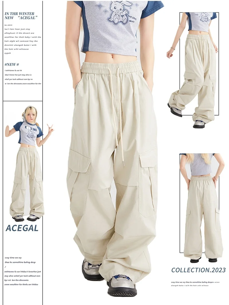 

Remedie American Retro Drawstring Work Pants Early Autumn New Street Hiphop Wide Leg Long Pants Casual Cotton Trousers