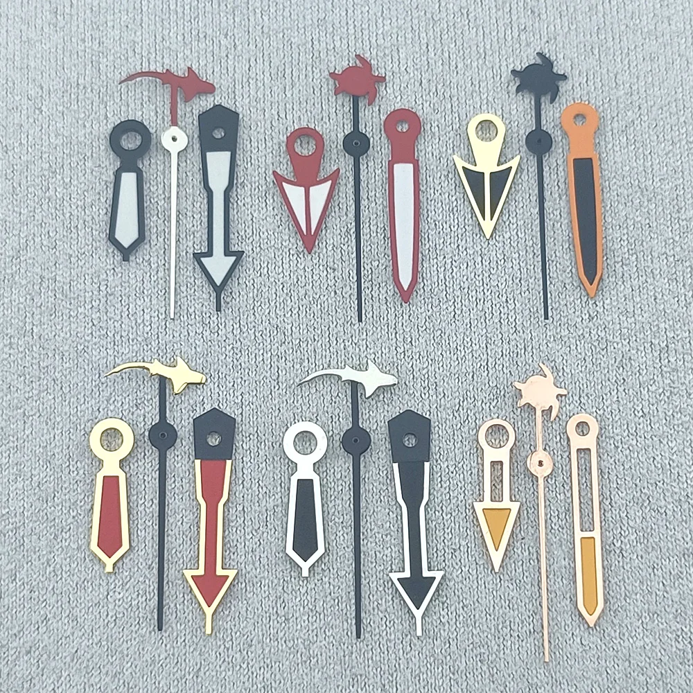 عقارب الساعة المصقولة nh35 nh36، مؤشر ساعة مضيئة باللون البني والأخضر، عقارب برتقالية سوداء #1