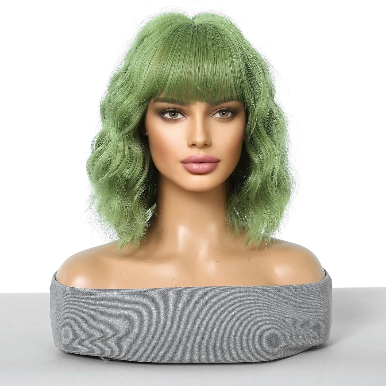Green Wig European and American Women's Bangs Short Curly Hair Water Ripple Chemical Fiber Headgear