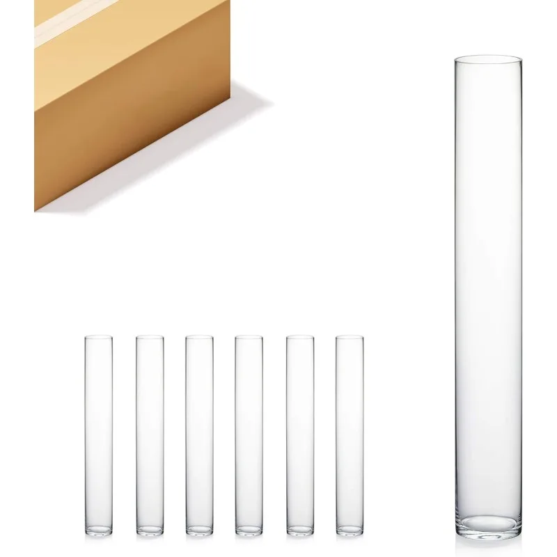 Quality Thick Weighted Tall Clear Cylinder Glass Vases, 4