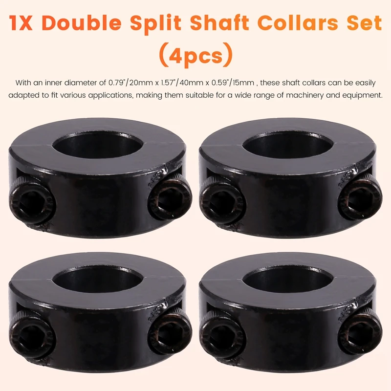 4PCS Double Split Shaft Collars Oxide Set Screw Style Double Split Setscrew Shaft Collar Inner Diameter 20X40x15mm
