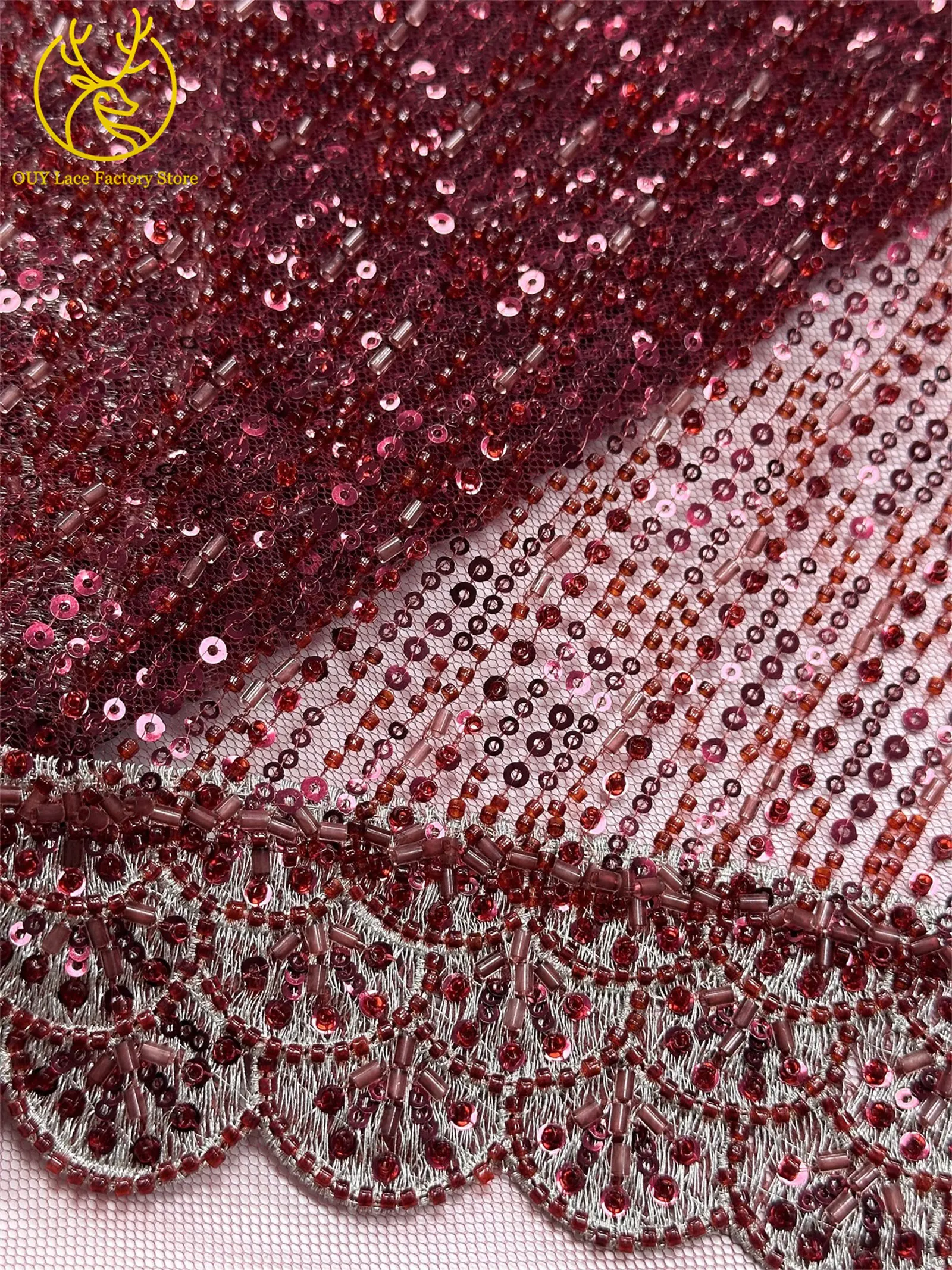 Luxuriöser afrikanischer bestickter Pailletten-Spitzenstoff 2026 – Hochwertiger nigerianischer französischer Pailletten-Spitzenstoff für Abend- und Hochzeitskleider – Detail 20