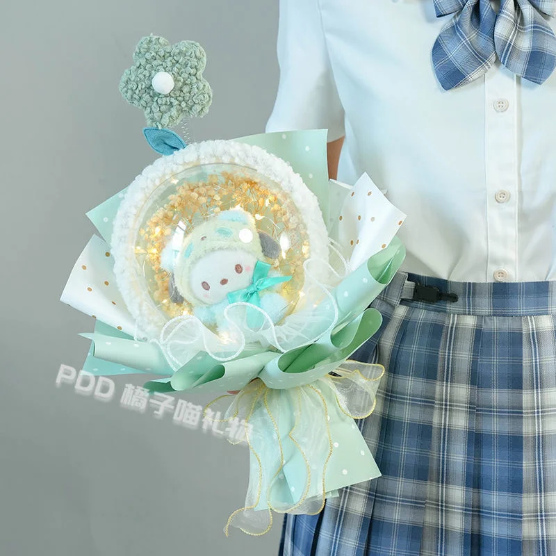 ไฟ Led การ์ตูน Sanrio Cinnamoroll HelloKitty Plush Bouquet Kuromi ตุ๊กตาตุ๊กตาช่อดอกไม้วันวาเลนไทน์ Kado Wisuda