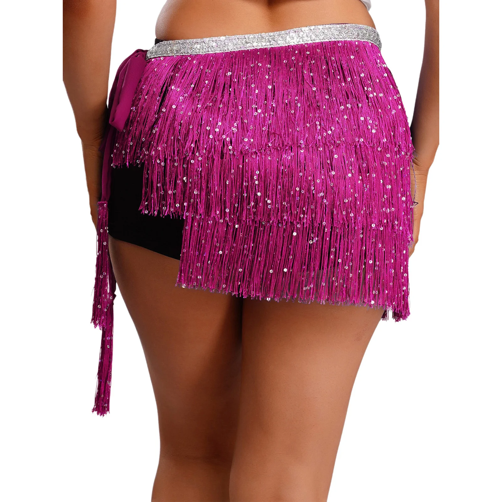 Sciarpa per danza del ventre da donna, catena in vita, paillettes lucide, nappa a strati, gonna in vita con lacci, costume di danza del ventre folclore indiano