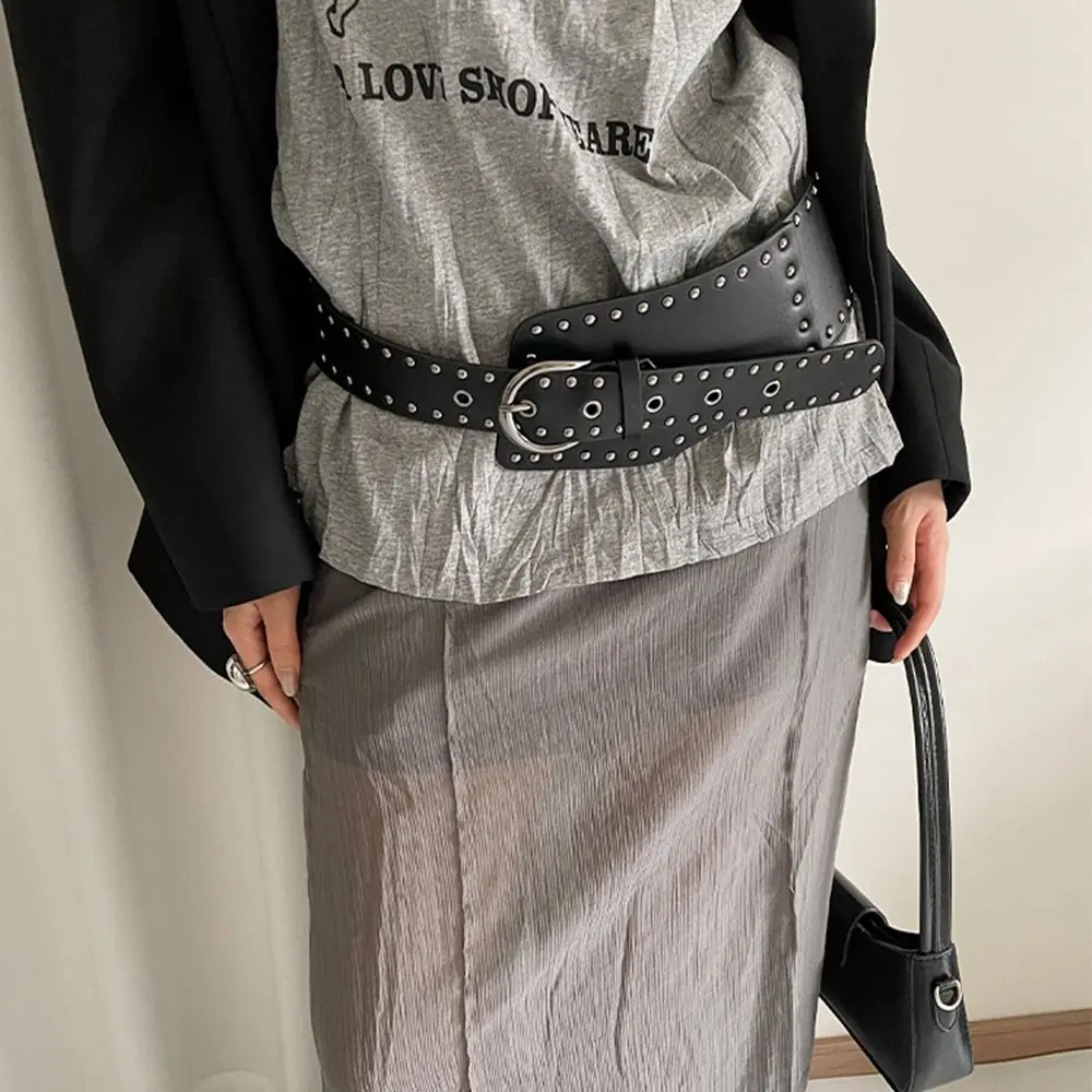 Sabuk Wanita Lebar Desainer Tugas Berat Sabuk Pinggang Keling Y2k Gotik Sabuk Jeans Gaun Amerika Gaya Punk Gadis Pedas