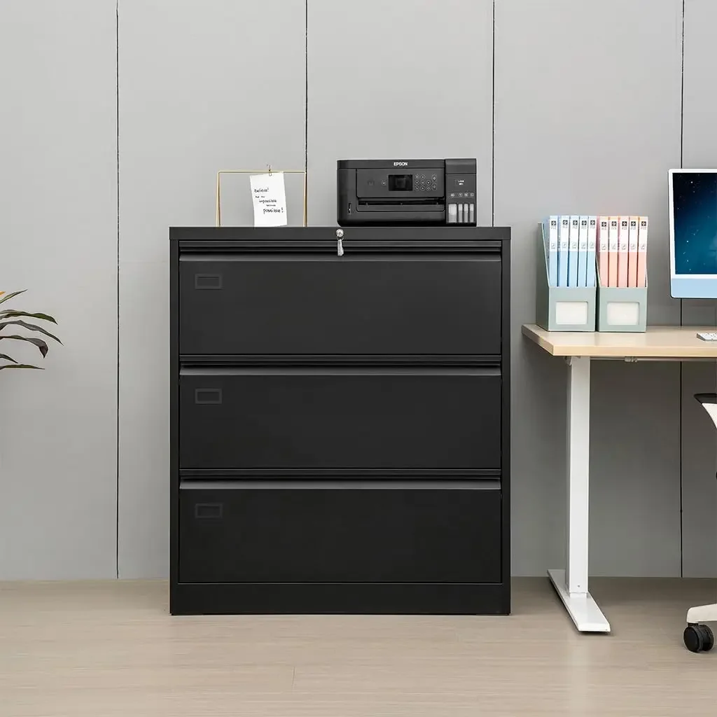 3 Drawer Lateral File Cabinet with Lock, Large Metal Vertical Filing Cabinet, Home Office Lockable Storage Cabinet for Hanging F