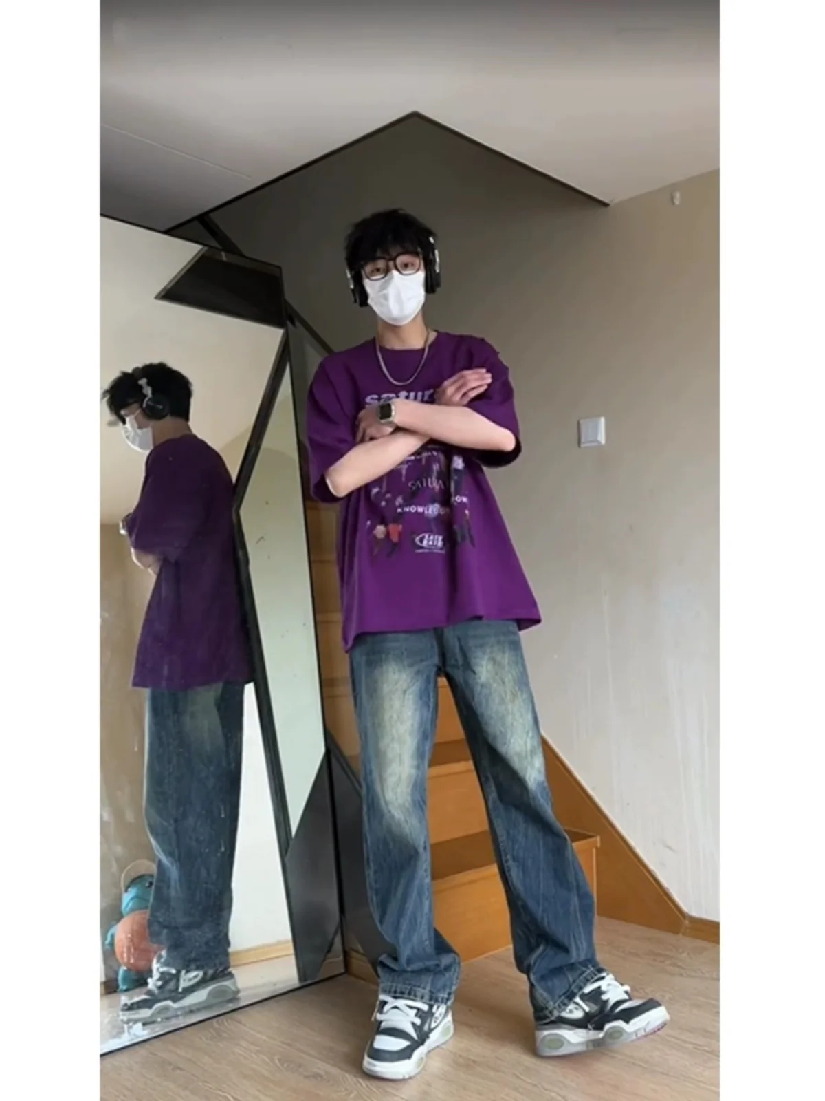 

Мужские синие джинсы в стиле ретро, ​​весна-осень 2024, новые молодежные брюки прямого кроя, облегающие брюки в стиле High Street Faion