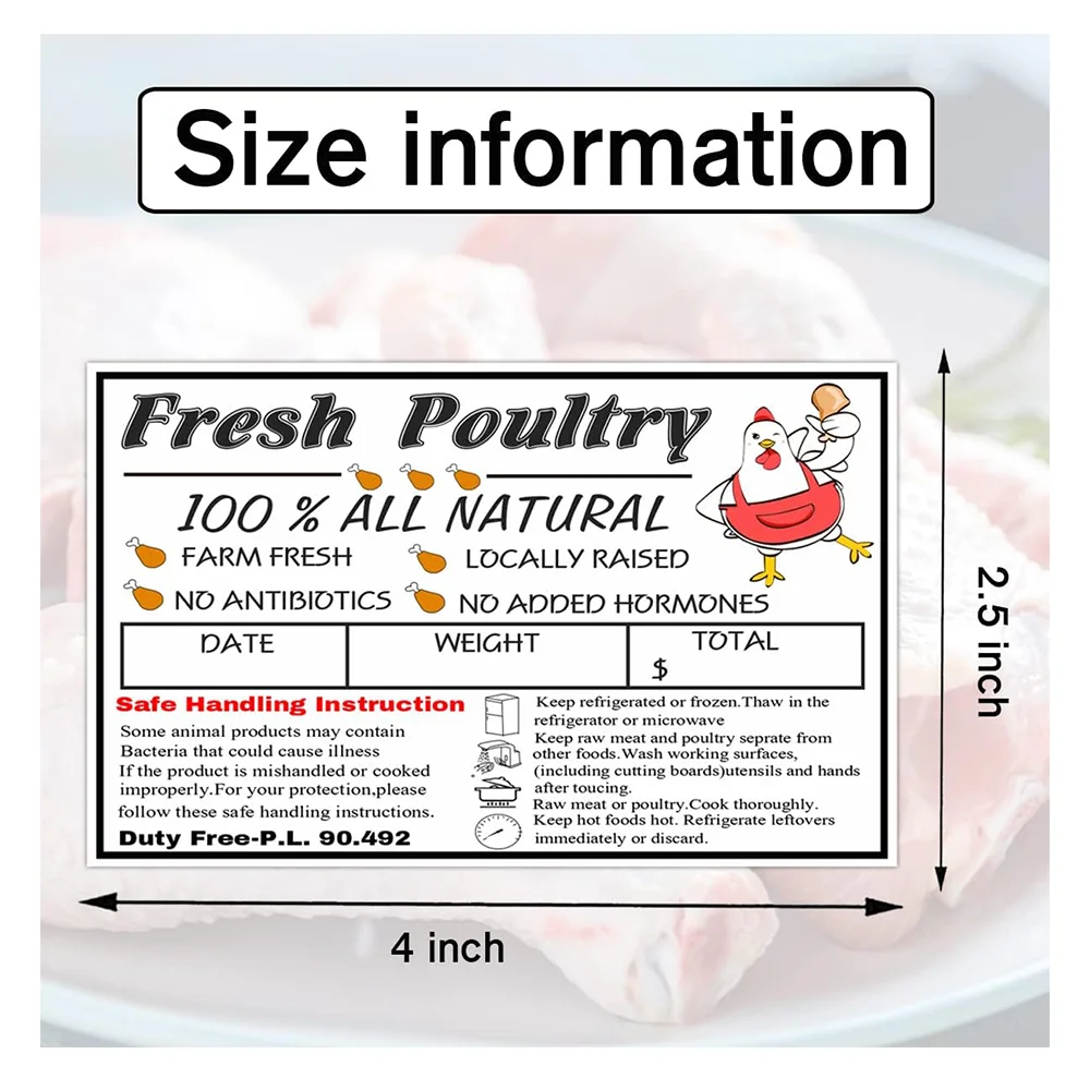 120pcs Poultry Freezer Labels with Safe Handling Instructions Exemption P.L. 90-492(4x2.5 Inch)