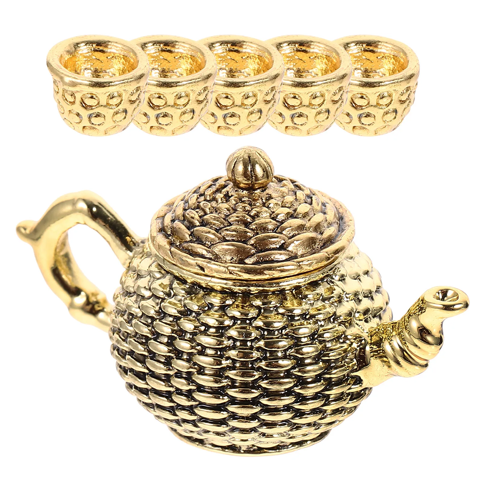 

6Pcs Miniature Tea Cup Set Zinc Alloy Decorative Hydroponic Plant Pot Desktop Ornament Mini Teapot Garden Decoration Home