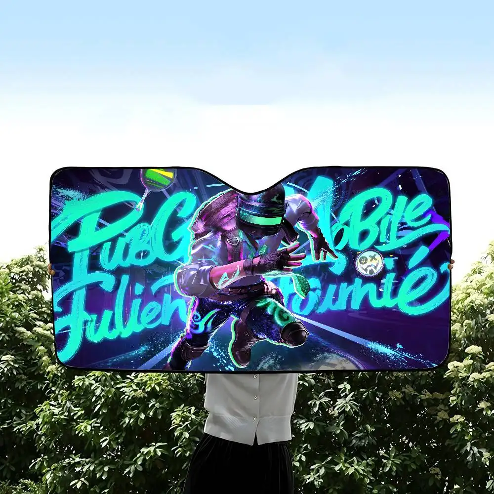 P-PUBG لعبة نافذة السيارة الشمس الظل الزجاج الأمامي المضادة للأشعة فوق البنفسجية حماية الجبهة الخلفية الزجاج الأمامي كتلة غطاء قناع الملحقات