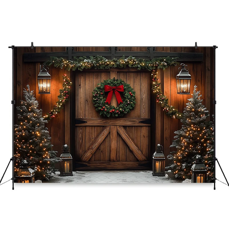 Mocsicka Christmas Door Photography Background Xmas Tree Pattern Decorations Adult Children Photo Backdrops Holiday Party Banner