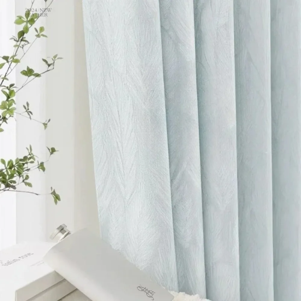 

New Chenille Feather Style Thickened Curtains for Living Room Bedroom Study Blackout High-end Simple Modern Cloth