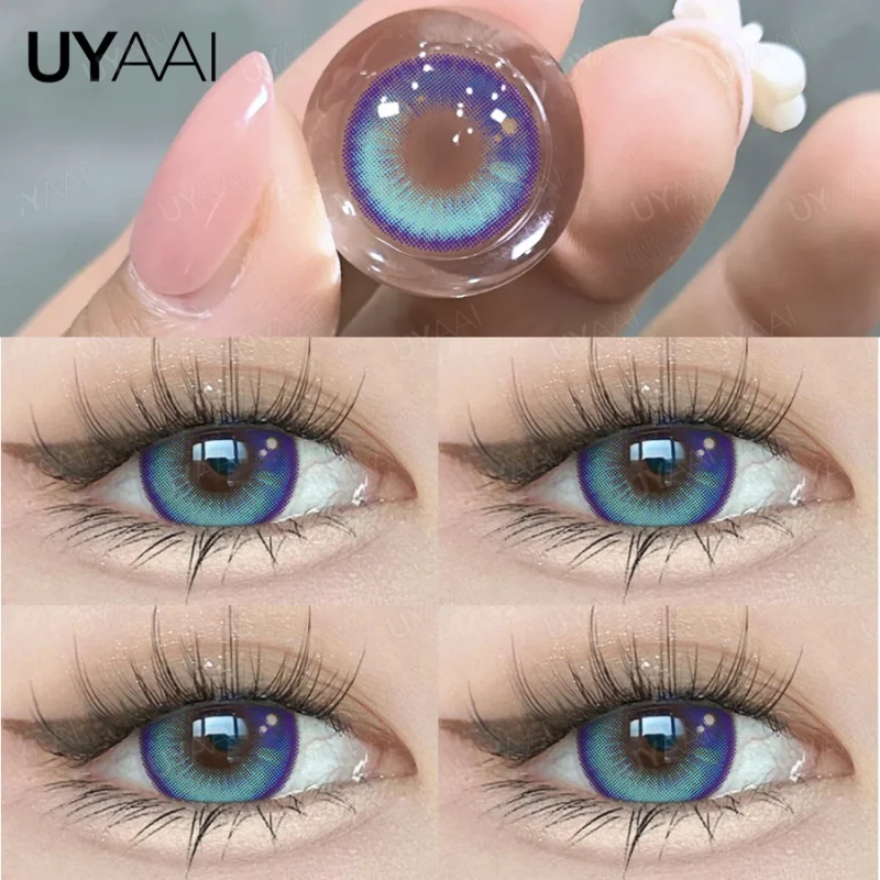 UYAAI Color Contact Lenses with Diopters Cosplay Colored Lenses Anime Myopia Color Lens Eyes Pink Lenses Graduated Blue Lenses