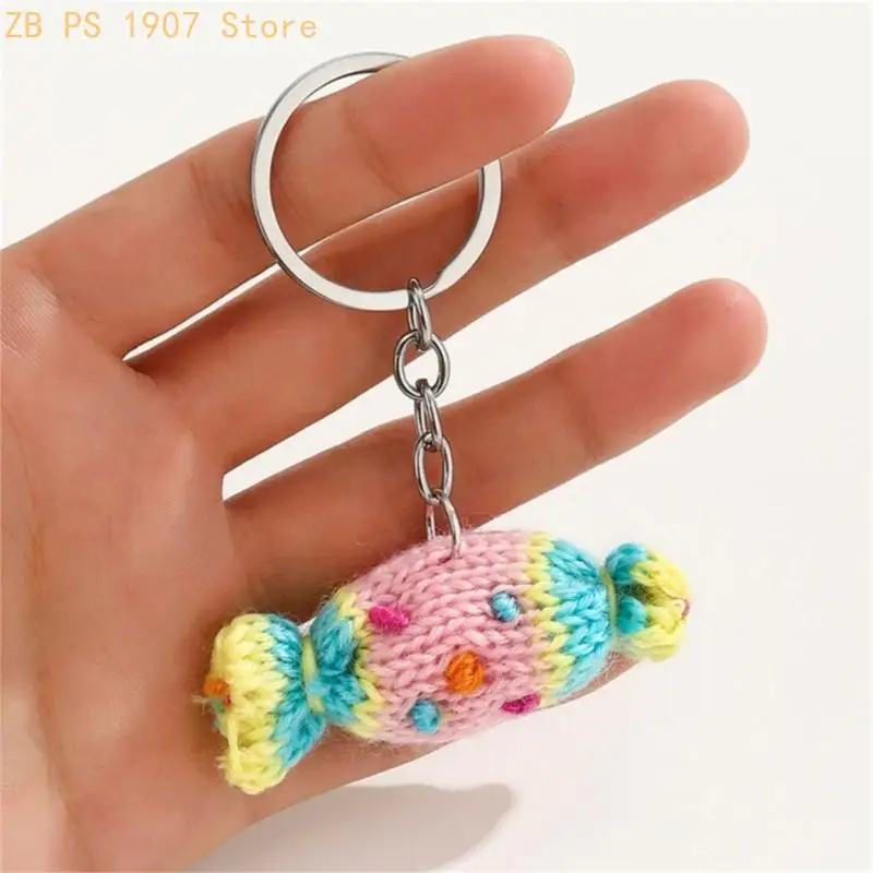 Soft Crochet Candy Backpack Charm Handmade Yarn Keychain with Metal Ring for Purse Gift Add-Ons and Daily Keys 55KA