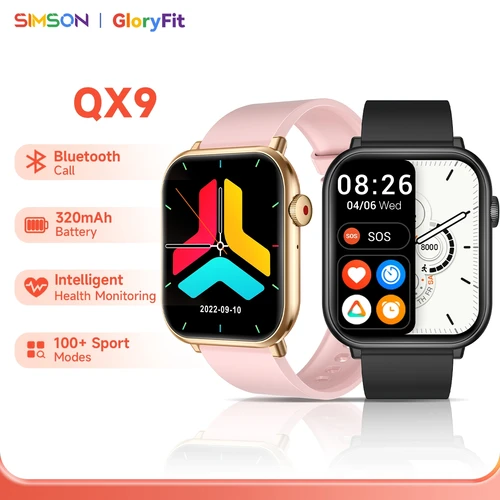 SmartWatch QX9 1.96 인치 IPS 대형 스크린 혈액 산소 모니터, BT 통화 100 + 스포츠 모드 스마트 워치, 앱 Gloryfit 남성용  Best5