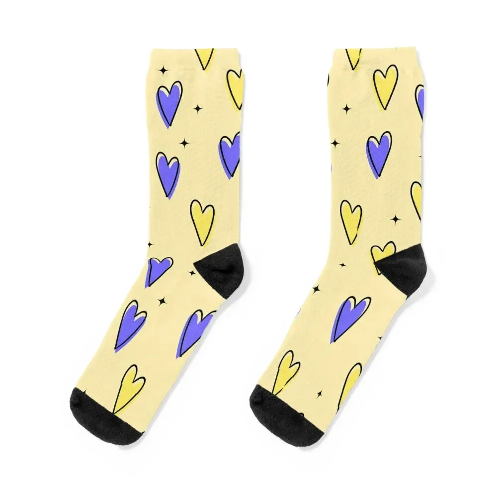 

Blue and Yellow Love Hearts Pattern Socks custom sports Sports sports and leisure men cotton high quality Women Socks Men's