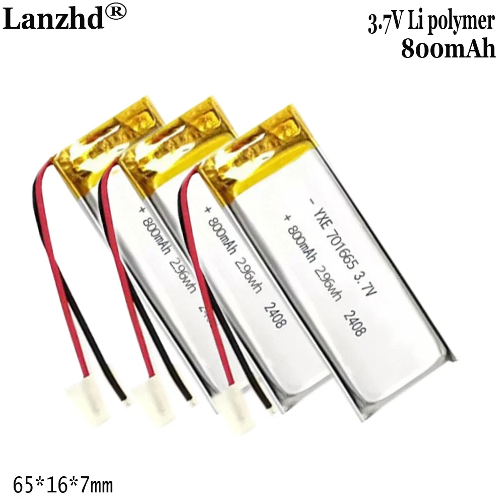 1-12 Buah Baterai 3.7V 800MAh 701665 Li Baterai Li-ion Polimer untuk Baterai Lithium Polimer Lampu LED Perangkat Kecantikan 3C Digital