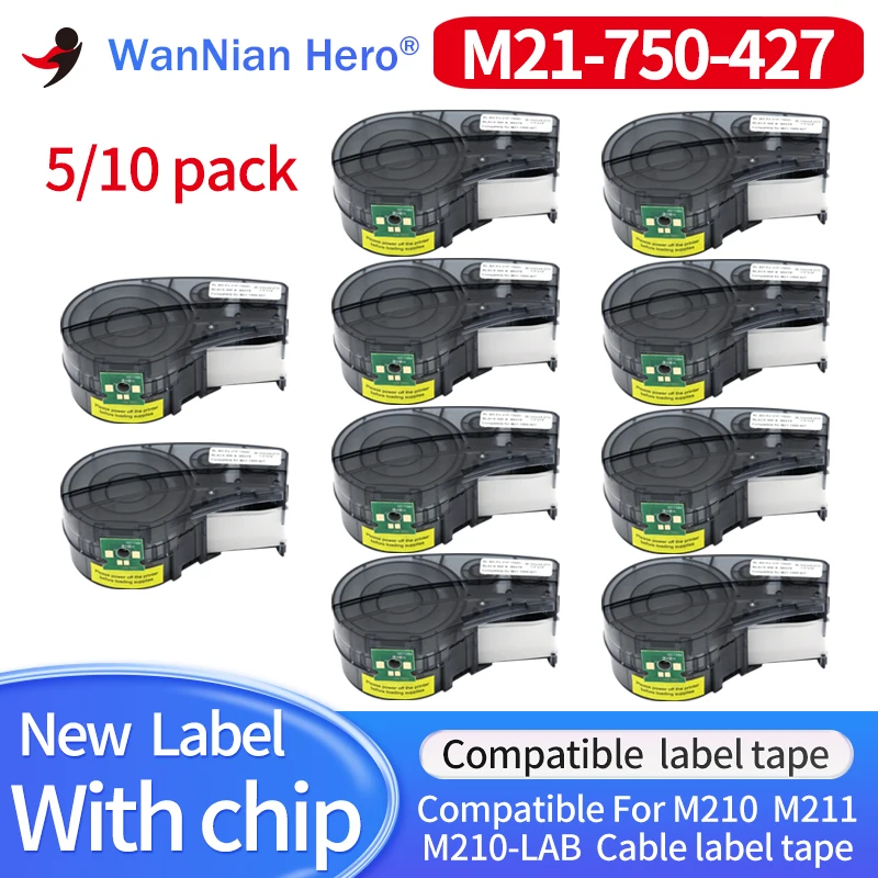 5/10Pack New Chip Replace M21-750-427 Cable Labels Cartridge Tape Cintas For Etiqueteuse M210 M211 M210-LAB Handheld Cable Wire