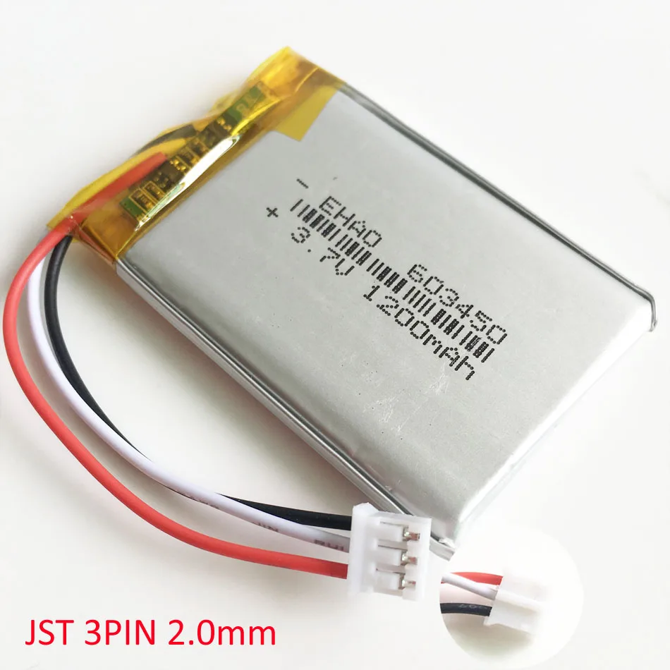 3.7V 1200mAh litowo-polimerowa LiPo akumulator 603450 z JST PH 2.0mm 3-pinowe złącze do pada kamera GPS głośnik Laptop