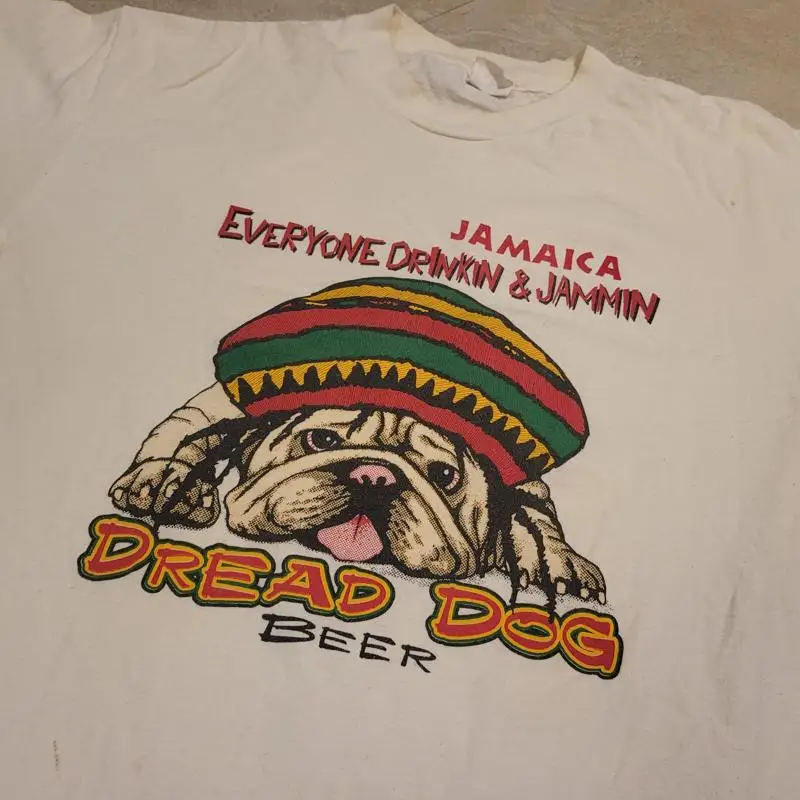 

VTG 90s Jamaica Dread Dog Beer Mens XL Promo Rasta Drink T Shirt