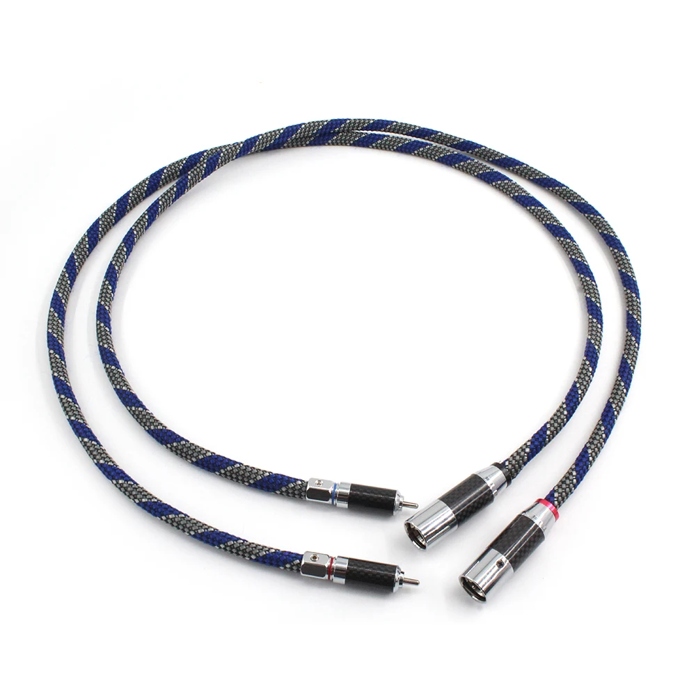 Pair  Silver-Platedr OFC XLR to RCA Audio Hifi Interconnect Cable with Carbon Fiber Plug