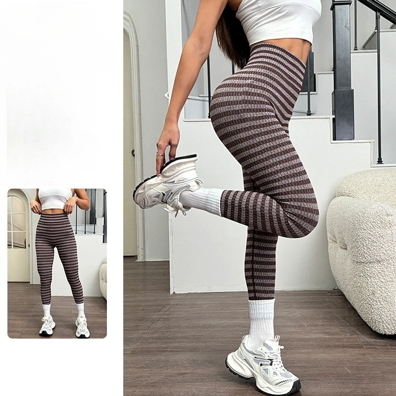 Mallas de Yoga para mujer, mallas con estampado de rayas para deportes al aire libre, mallas ajustadas de cintura alta a la moda, pantalones deportivos para gimnasio en la calle y Fitness