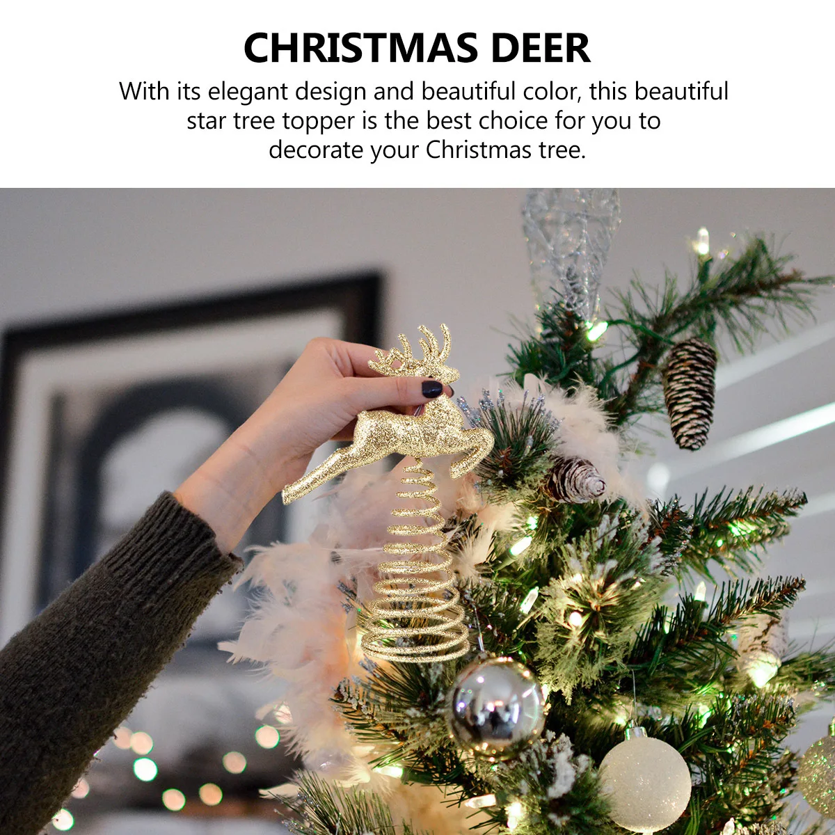 

1Pcs Christmas Tree Deer Topper Lightweight Treestop Ornament Bright Color Perfect Festive Decor Deer Tree Topper