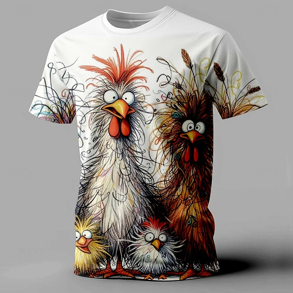 Rooster 3d Print Animal Men's T-Shirt Vintage Retro Animal Cartoon Retro Short Sleeved Casual Fashion T-Shirt For Men Clothing