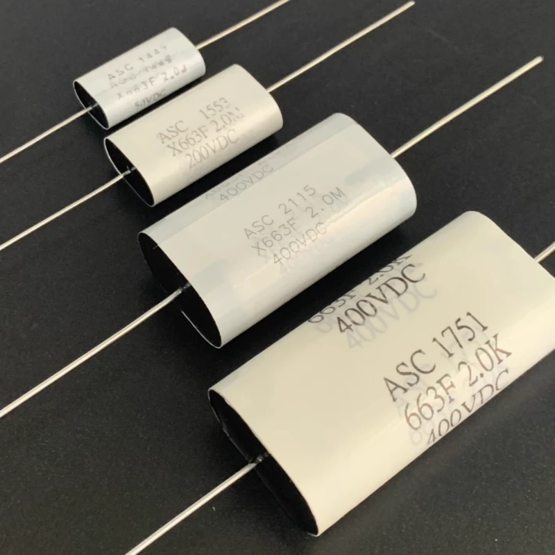 

5PCS/LOT ASC X663 Series 2UF 50V 200V 400V Axial Audiophile Crossover Coupling Electrodeless Capacitors