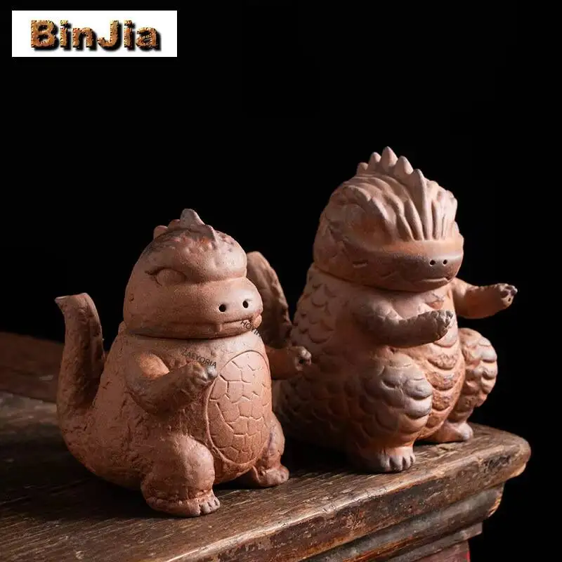 Crude Pottery Little Dinosaur Teapot Japanese Tea Infuser Pot Household Tea Maker Kettle With Filter Tea Ceremony Collection