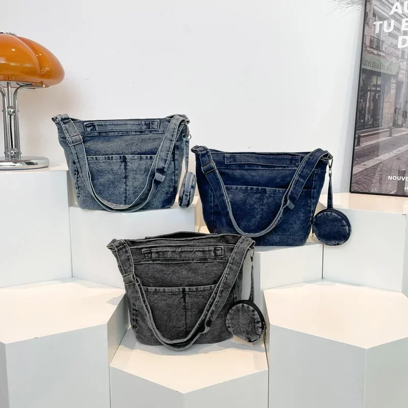 Sac à bandoulière en denim avec fermeture éclair, sac à main souple et polyvalent, sac à bandoulière populaire, sac initié au style occidental, document solide, savoir à chaud, mode, 2025