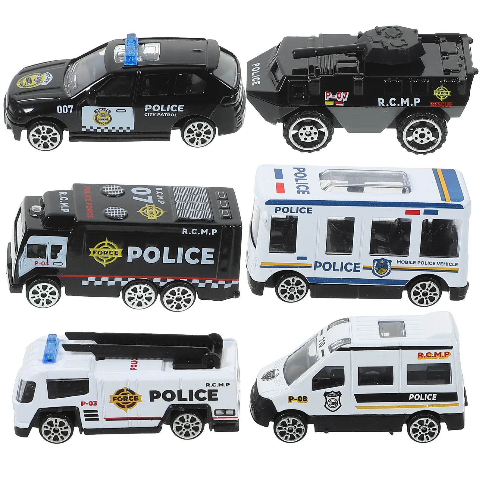

6pcs Police Car Die-Cast Alloy Pull Back Children Simulation Vehicle Collection Gift Decor Non-Remote