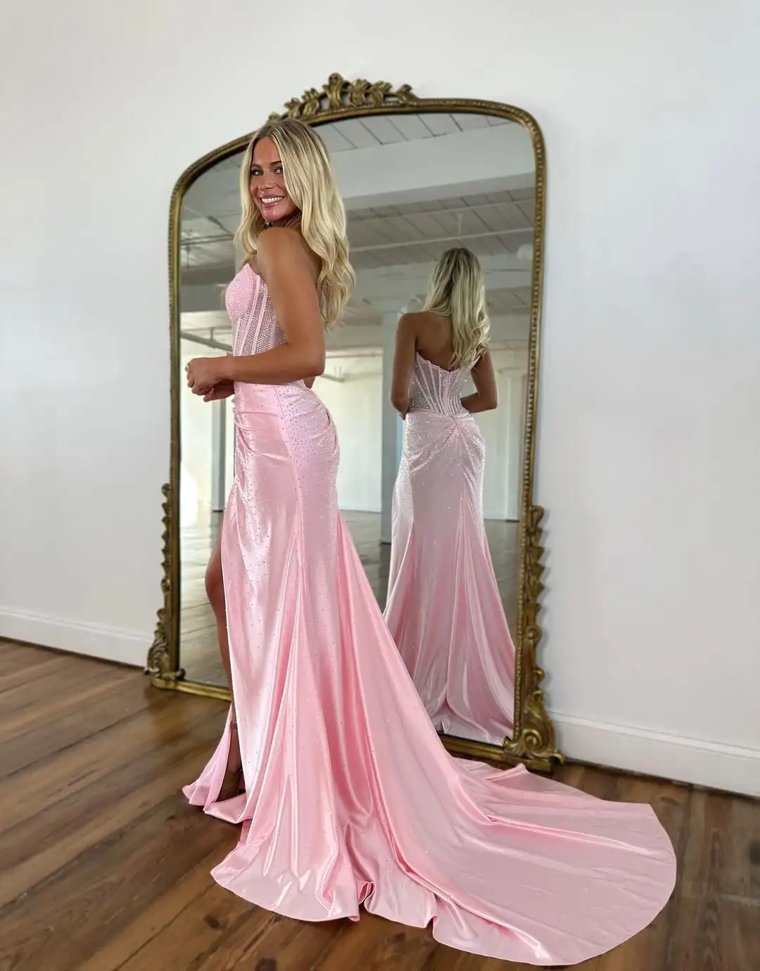 تصميم جديد فاخر متلألئ الديكور كريستال هيكل السمكة مساء اللباس الجانب الشق الخصر مطوي الوهم حفلة موسيقية اللباس الرسمي #4