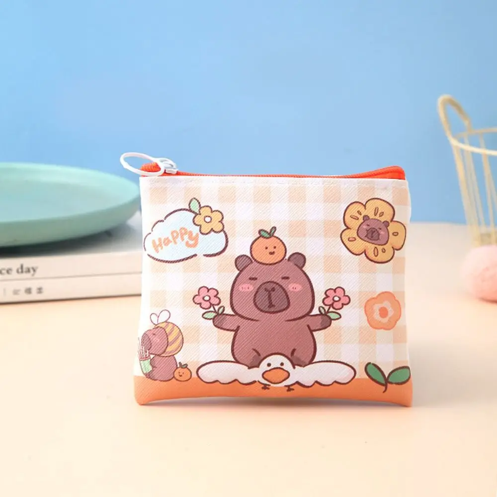 Storage Bag Capybara Coin Purse Stripe PU Leather Cartoon Makeup Lipstick Bag Large Capacity Money Bag Small Square Handbag