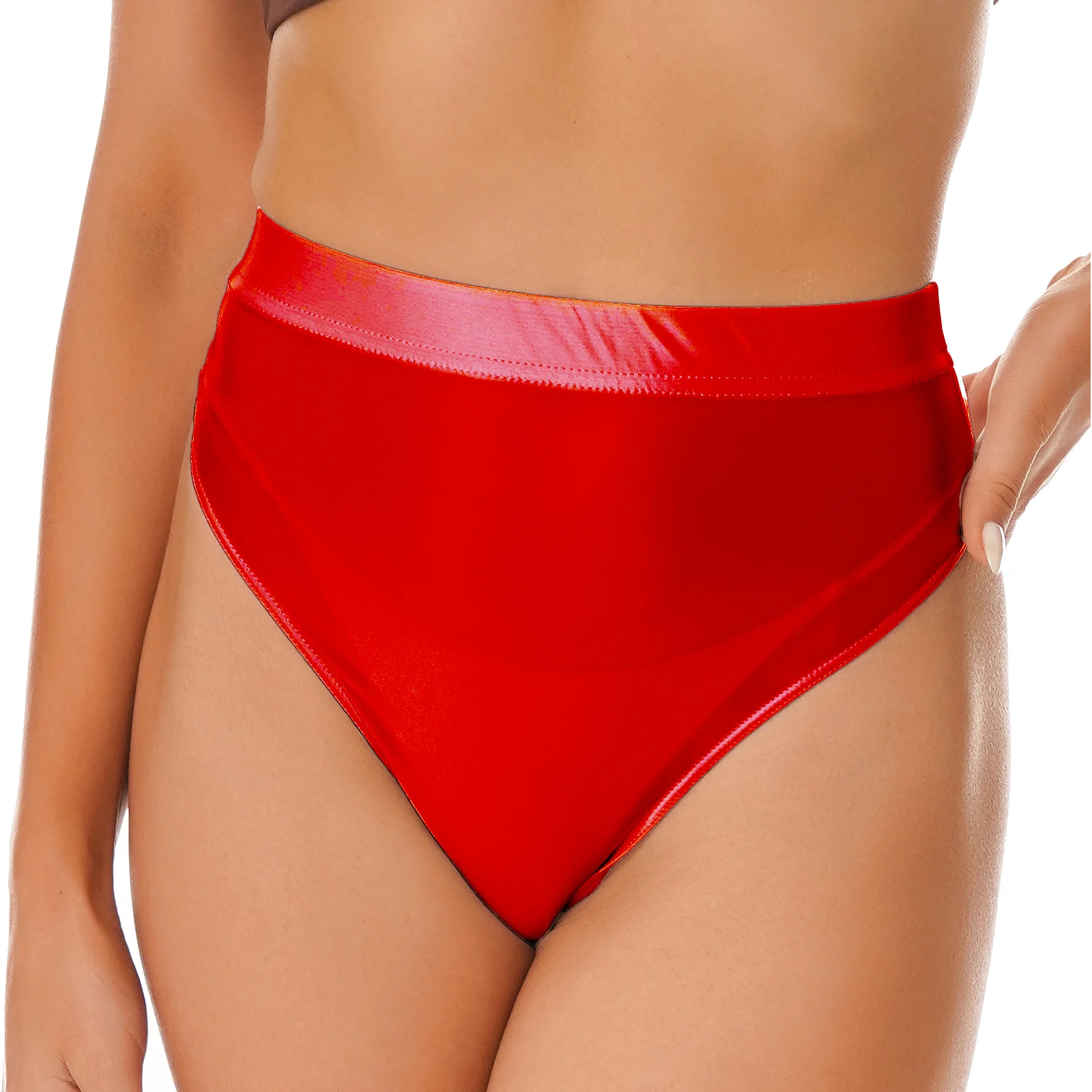 Sissy Celana Dalam Wanita Gloss G-string Thong Pinggang Tinggi Warna Solid Pakaian Dalam Ikat Pinggang Elastis Celana Dalam Harian Kasual Pakaian Renang