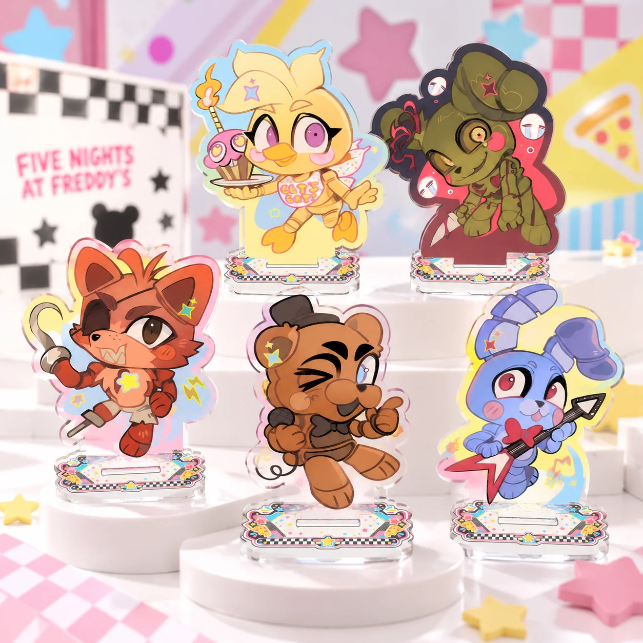 Five Nights at Freddy's FNAF Cute Cartoon Acrylic Figure Stand Foxy Freddy Chica Bonnie Springtrap Collectible Display keychain