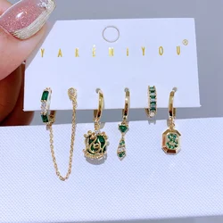 High End 6pcs/set Green CZ Stone Cartoon Pendant Drop Earrings Gold Plated Crystal Earrings Women Jewelry