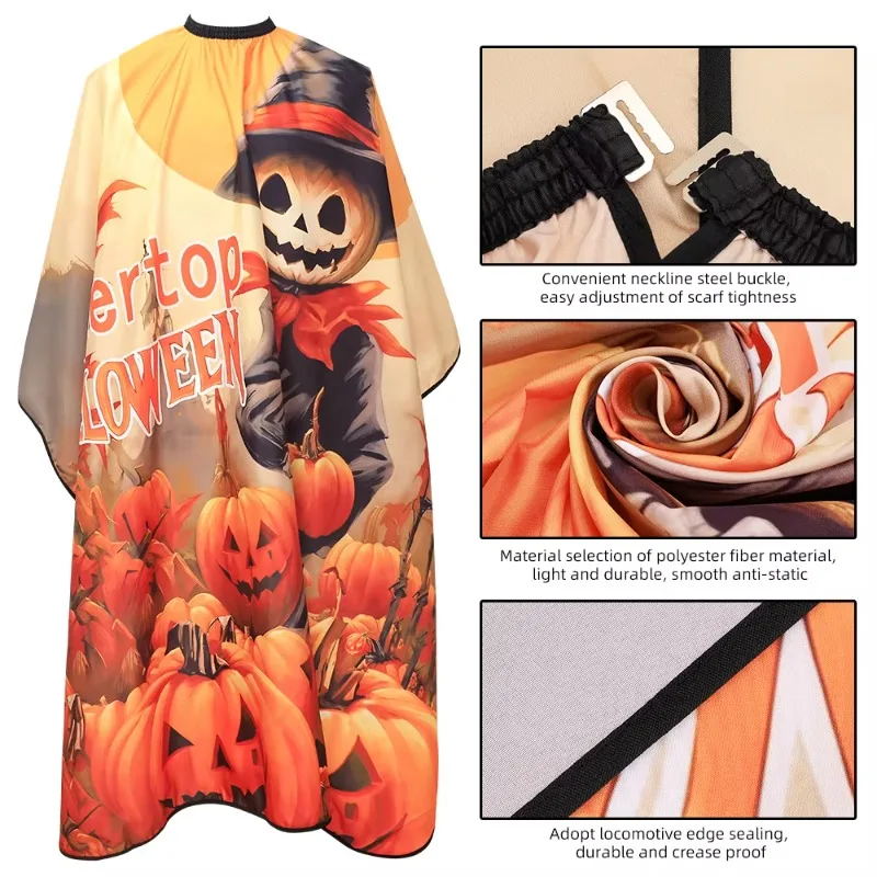 Halloween Barber Cloak  Hairdresser Cloth with Pumpkin Pattern Waterproof Anti-Static Cape  Hairdress Accessories Salon&Home Use