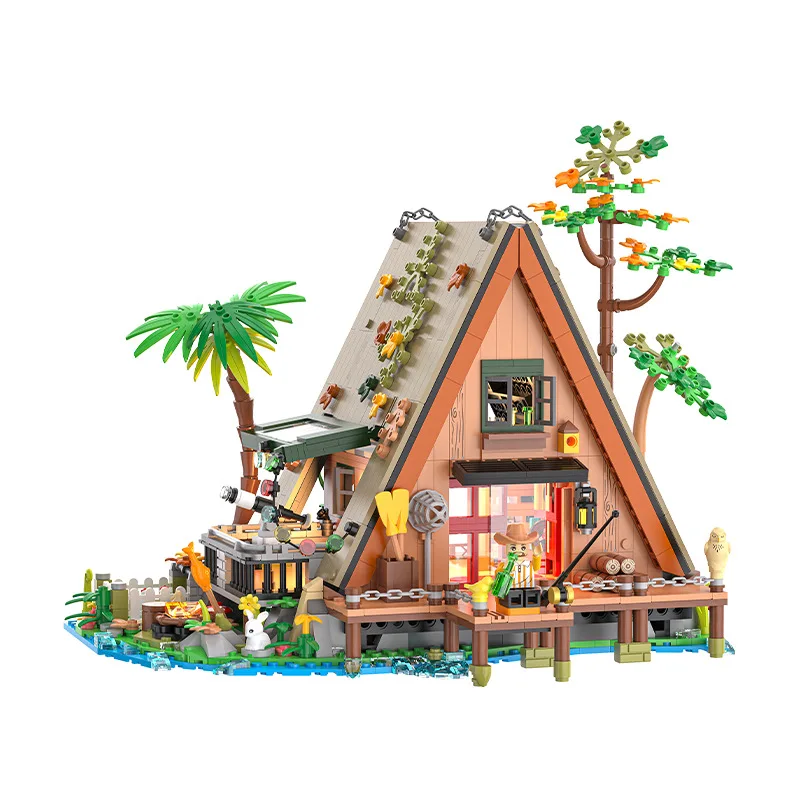 Wooden House Building Block Model, Street View, Assembly Toys, Leisure Decompression Gift, Educational Cabin, Fun