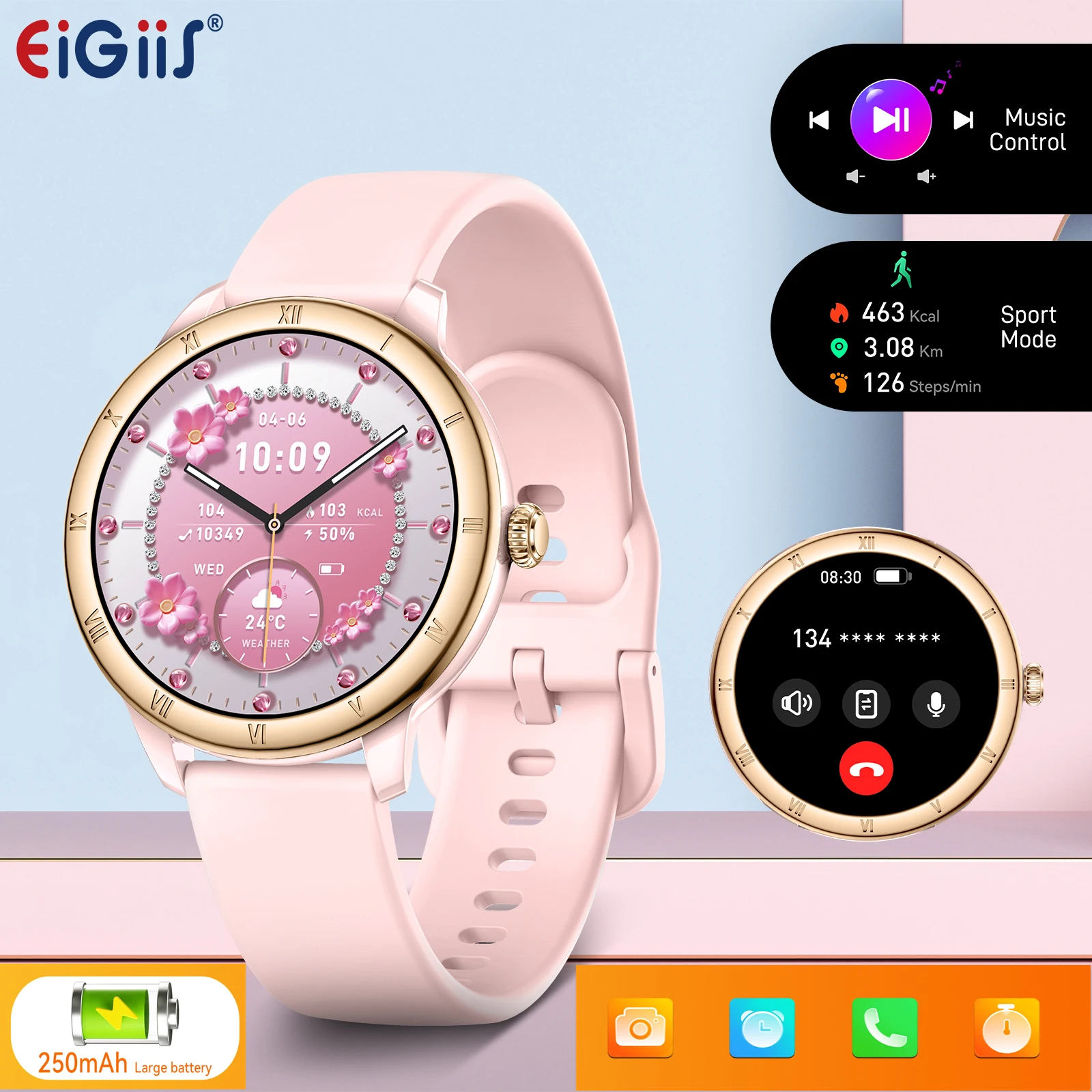 

EIGIIS 2025 KE8 Ladies' smartwatch IP68 waterproof with heart rate and blood oxygen detection lightweight and comfortable to wea