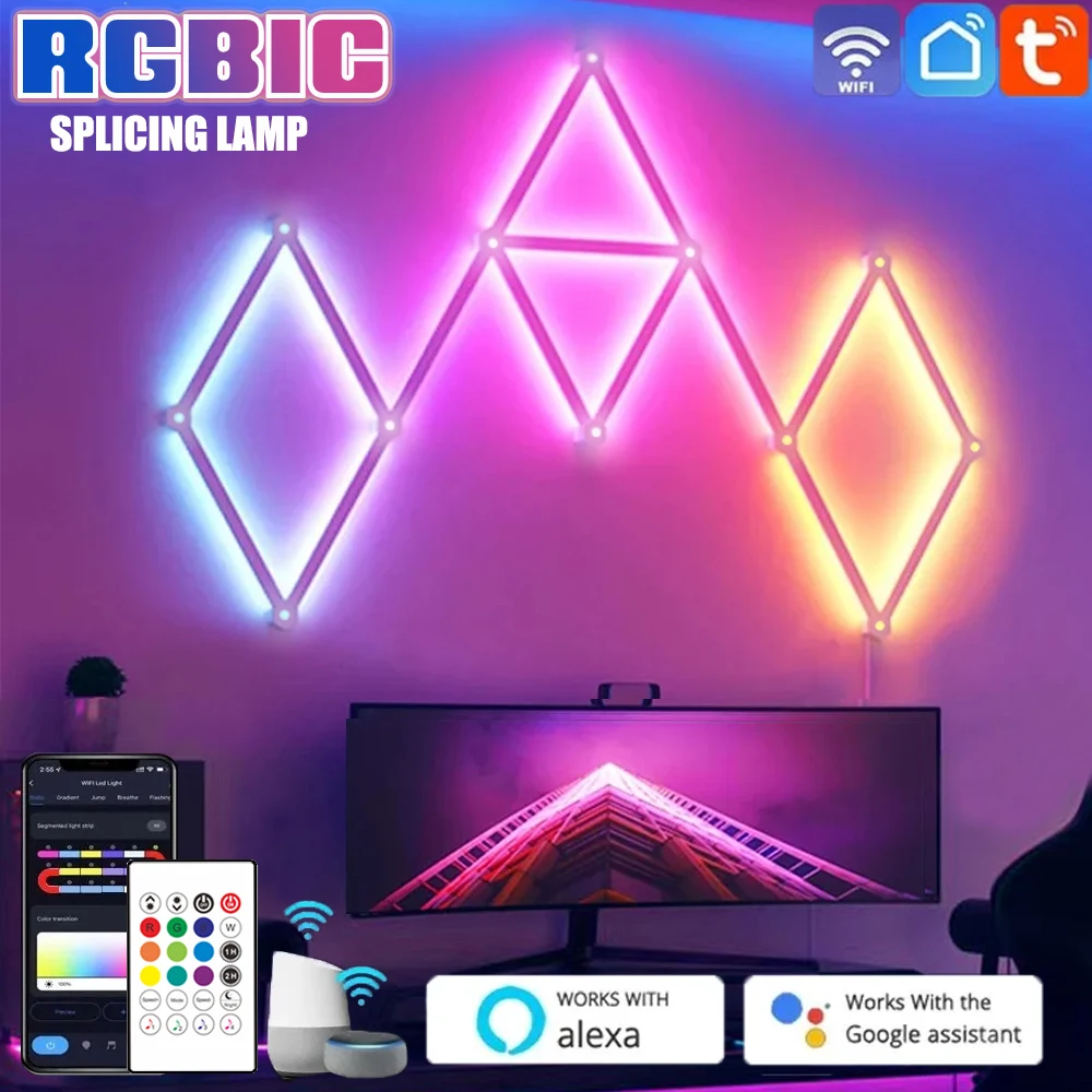 rgbic led inteligente lampada de parede barra wifi sincronizacao musica atmosfera luz da noite tv parede sala jogo quarto faca voce mesmo decoracao luzes controle app 01