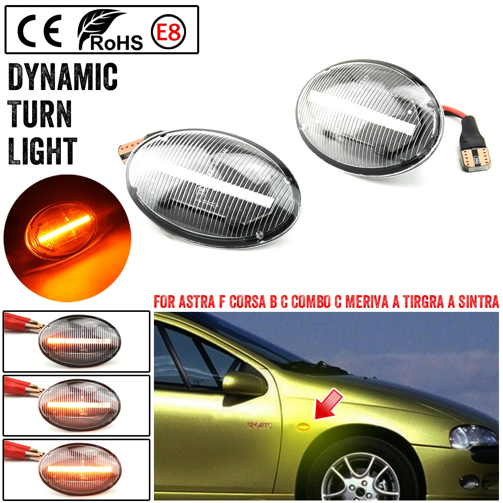 Clignotant LED dynamique pour voiture, marqueur latéral vehgt, lampe pour Opel Corsa B C Astra F ChlorB C Meriva A, accessoires de voiture, 2 pièces