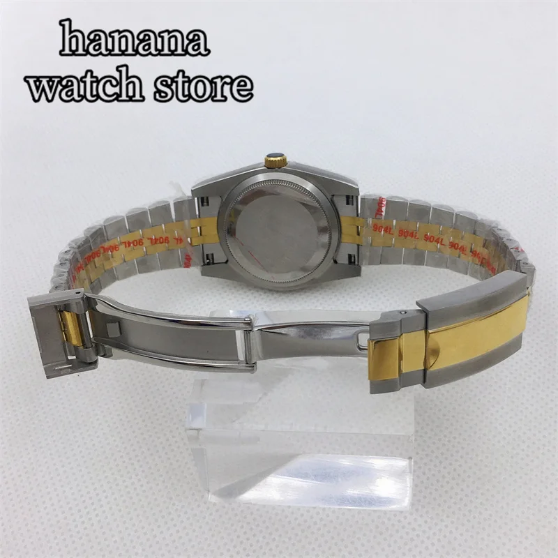 BLIGER NH35A Мужские механические часы 36 мм 39 мм встраиваемый безель Сапфировое стекло Золотой циферблат Двухцветный браслет из нержавеющей стали с датой