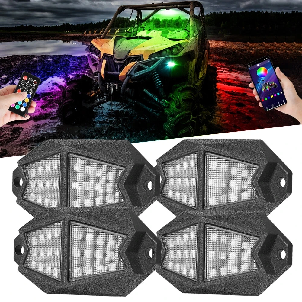 

For Can Am Maverick X3 Max UTV 4-Pods Wide Cornering LED RGB Rock Lights Kit Underglow Underbody Neon Light For Golf Cart Truck