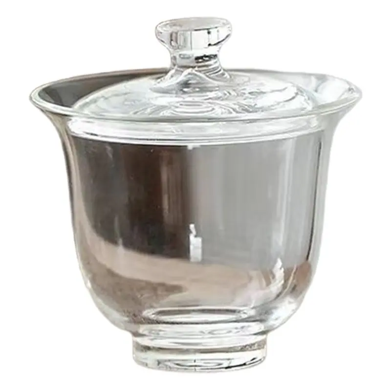 B23B Tea Cover Bowl 80ML Transparent High Borosilicate Glass Tea Cup And Lid Heat Small Teacup Tea Set Accessory Acces