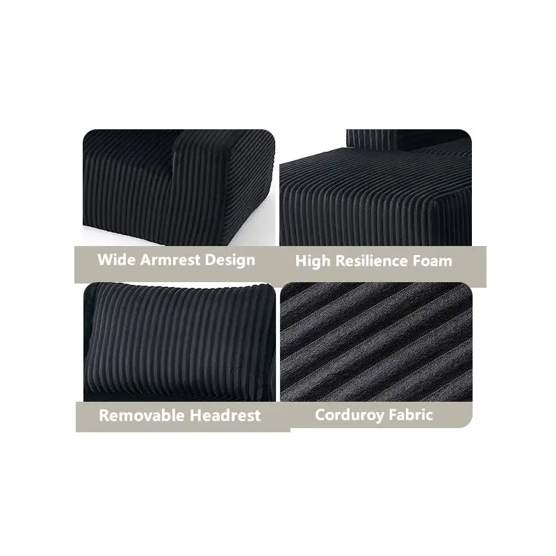 أريكة مقطعية من القماش المعياري على شكل حرف L حديثة وبسيطة مع مقاعد عميقة، كرسي يمين الوجه لغرفة المعيشة - سحابة سوداء