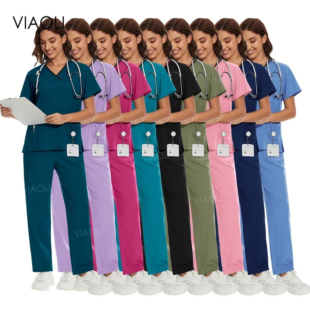 Hot Sales Nurse Uniform Women Dental Scrub Pediatric Healthcare Nursing Articles Soft Breathable Surgical Gown Scrubs Tops+pants